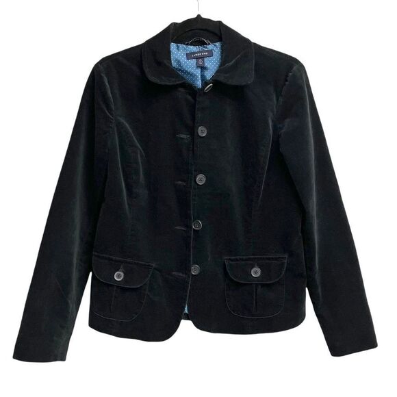 LANDS END Velvet Button Front Blazer Navy Blue XS - Picture 3 of 6